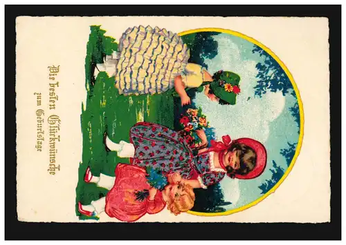 Trio de fille pour enfants AK pour les cueillettes de fleurs pour l'anniversaire, IBURG 26.8.1937