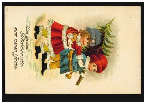 Enfants-AK Neujar fille avec sapin, FUNTH (BAYERN) 31.12.1936