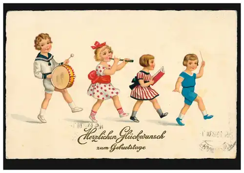 AK Enfants chantant et musicien tambour Flûte Chef, FRANKFURT/MAIN 1925