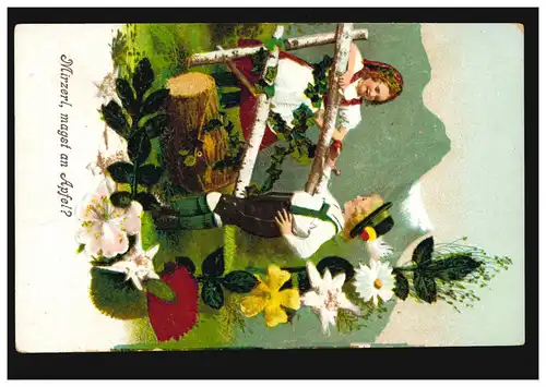 AK Enfants en bavarois: Mirzerl, aimes-tu la pomme? inutilisé