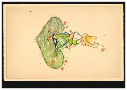 Enfants-AK Filles en arrosant des fleurs, maison d'édition HACO, non utilisé