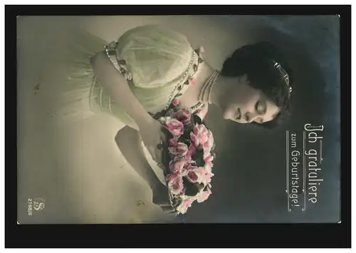 Mode AK Anniversaire femme en robe vert clair, DOUZE (ELSTER) 21.5.1911