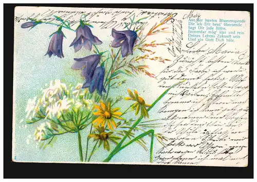 Blumen-AK Gedicht Blumenspende, HORREM (Bz. DÜSSELDORF) 14.4.1905 nach KEMPEN