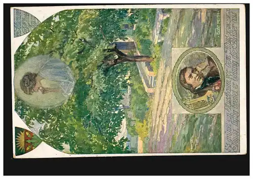 Liebes-AK Sehnsucht Gedicht vom Nussbaum, gelaufen 1919 nach Wien