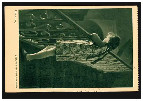 AK enfants: attente - fille dans l'escalier, KULMBACH 3.10.1937