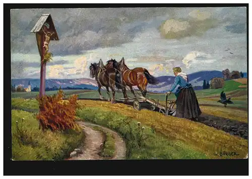 Carte de vue agricole W. Citoyens: La femme à la charrue, inutile