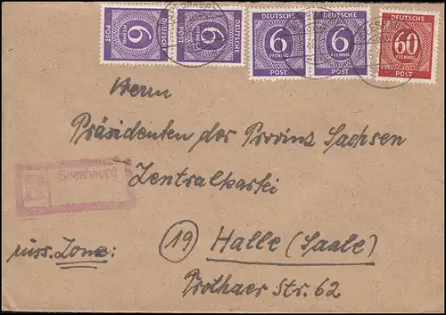 916+933 Ziffern-MiF auf R-Brief mit Not-R-Stempel SEESHAUPT 17.6.1946 