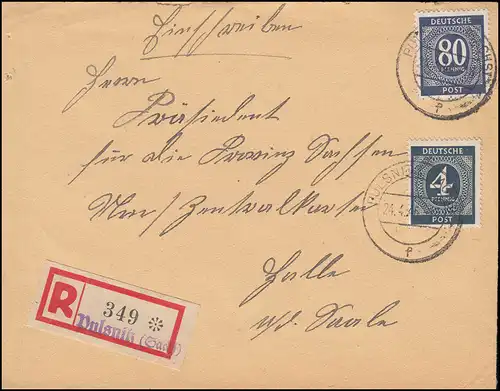 914+935 chiffres-miF sur lettre R de Not-R-Zettel PULSNITZ (SAXS) 24.4.1946