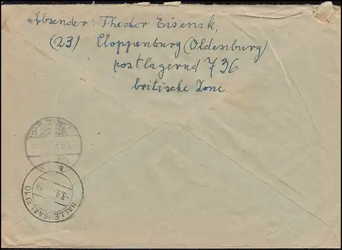 917+937 chiffres-miF sur lettre R avec temple Not-R CLOPPENBURG 20.8.1946