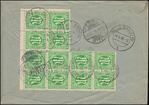 925 Ziffer mit 3 AM-Post MiF R-Brief Not-R-Zettel SOTTRUM (BZ.BREMEN) 6.6.1946