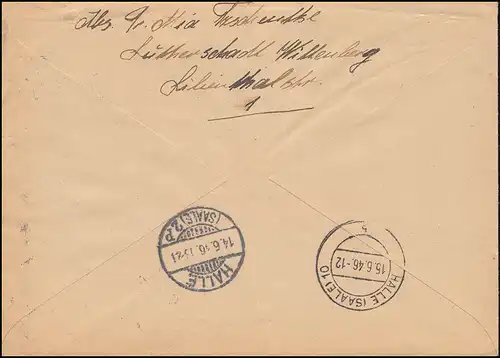 911+924 Ziffern-MiF auf R-Brief WITTENBERG LUTHERSTADT 14.6.46