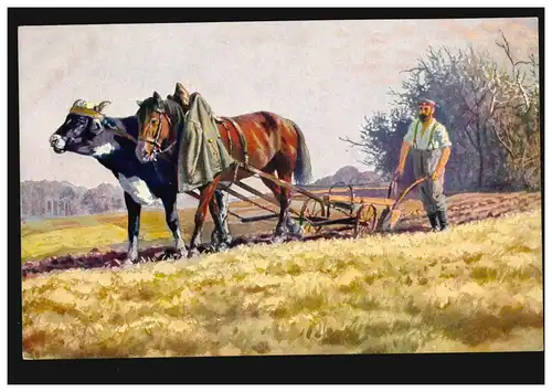 Soldat allemand lors du travail du champ dans le pays ennemi, inutilisé