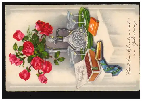 AK Félicitations table d'anniversaire avec cigares cravate carafe, BLOMBERG 27.1.37