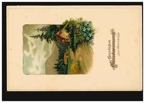AK Félicitations anniversaire d'idylle de village avec des montagnes, EBERN vers 1918