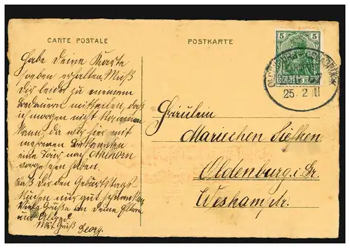 Poste ferroviaire OLDENBURG-OSNABRÜCK ÜG 67 - 25.2.1911 sur AK Félicitations anniversaire