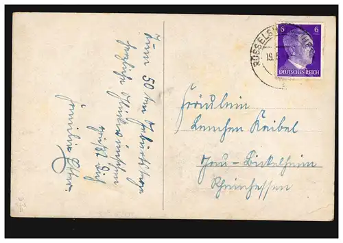 AK Félicitations Anniversaire de fille avec des arroseurs champ de fleurs RÜSSELSHEIM 19.5.44