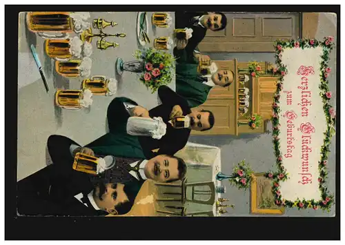 AK Félicitations anniversaire groupe d'hommes avec des bieres, WEIDA 30.5.1913