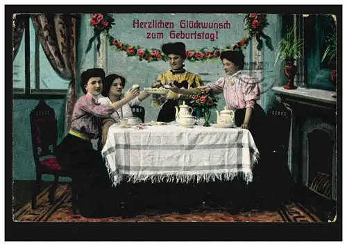 AK Félicitations anniversaire femmes à la table basse, HAMBURG 9.5.1911