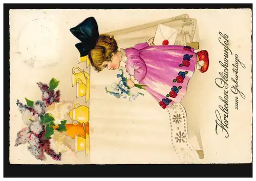 AK Glückwünsche Geburtstag Mädchen vor dem Kaffeetisch, OLDENBURG 12.11.1929