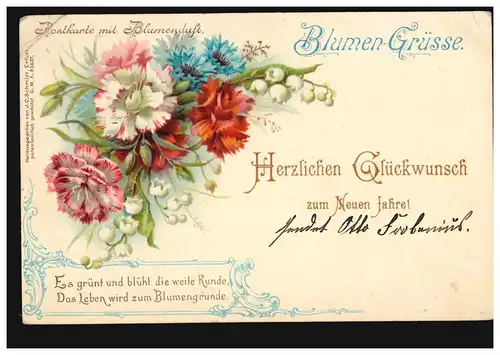 Carte de vue Nouvel An Fleurs Carte postale avec parfum floral WESELBACH 31.12.1899