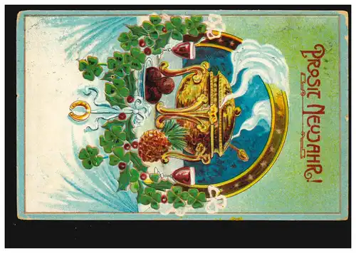 Carte de l'exposition Nouvel An Vin chaud Glücksklee Fer à cheval, HANNOVER 31.12.1912