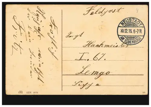 Ansichtskarte Neujahr Brief mit Glücksklee-Siegel, NEUSTADT AM RÜBENBERGE 1916