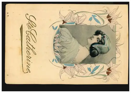 Carte postale Prénoms: Ste. Catherine - Portrait féminin avec capot, non utilisé
