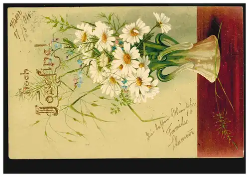 Ansichtskarte Vornamen: Hoch Josefine! Margeritenstrauß in Vase, WIEN 17.3.1904