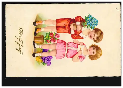 Ansichtskarte Vornamen Josef! Kinder mit Blumen und Karte VANOVICE um 1931