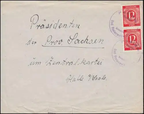 Gebühr-bezahlt-Stempel Bad Freienwalde auf Brief mit 2mal 919 Ziffer, um 1946