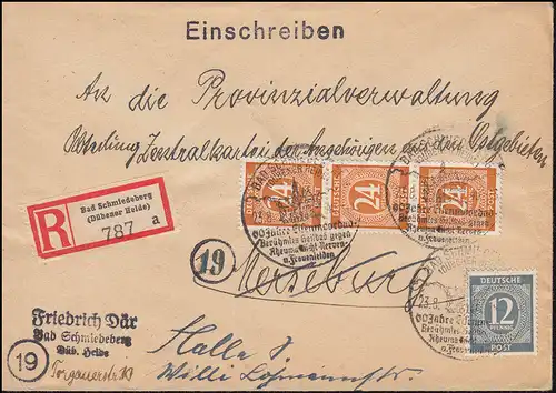 920+925 Ziffer-MiF R-Brief SSt BAD SCHMIEDEBERG (DÜBENER HEIDE) 23.8.1946