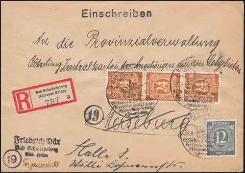 920+925 Ziffer-MiF R-Brief SSt BAD SCHMIEDEBERG (DÜBENER HEIDE) 23.8.1946