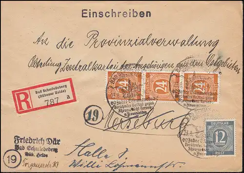920+925, point MiF R-Lettre SSt BAD SCHMIEDBERG (HEIDE DUBENER) 23.8.1946