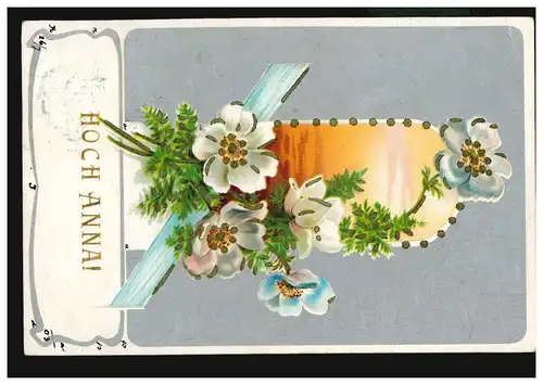 Ansichtskarte Vornamen: Hoch Anna! Blumenranke, gelaufen 1903