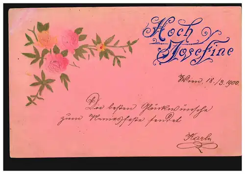 Ansichtskarte Vornamen: Hoch Josefine! Rosenzweig, nach SCHWECHAT 18.3.1900