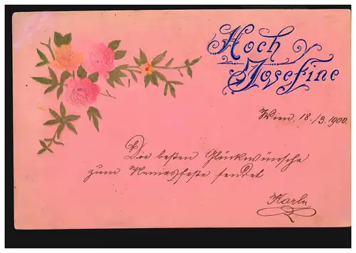 Carte postale Prénoms: Haute Josefine! Branche de rose, selon SCHWECHAT 18.3.900