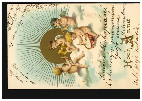 Ansichtskarte Vornamen: Hoch Anna! Engel beim Musizieren, PROSSNITZ 1903