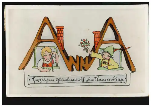 Ansichtskarte Vornamen: Hoch Anna! Namenszug als Dach, ROSENHEIM 25.7.1936