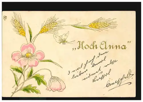 Ansichtskarte Vornamen: Hoch Anna! Blumen Getreide Schmetterling, WIEN 24.7.1901
