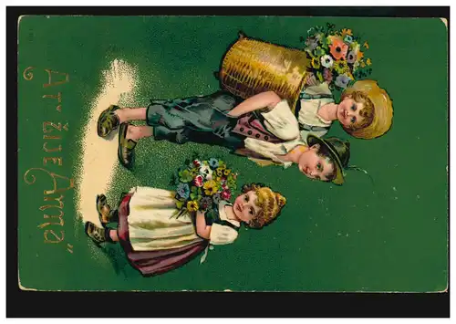 Carte Visual Prénoms: Anna - Groupe d'enfants avec fleurs, WYSOCAN 1907