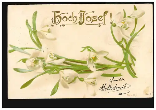 Ansichtskarte Vornamen: Hoch Josef! Schneeglöckchen, WIEN 18.3.1905