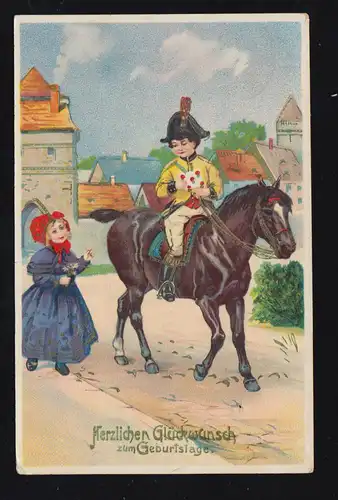 Animaux AK Cheval: Le cavalier reçoit une carte de chance, RETHEM (ALLER) 20.12.1913