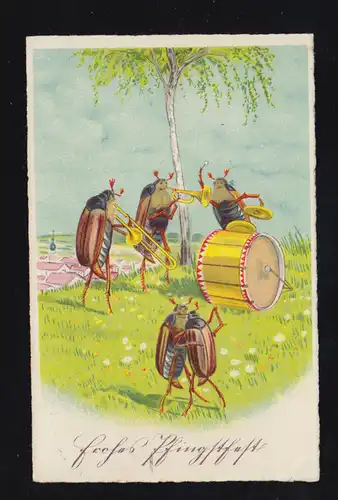 Tiere-AK Pfingsten Maikäfer beim Musizieren und Tanzen, SSt BAD WARMBRUNN 1937