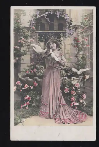 Schweiz Tiere-AK Frau mit Tauben und Taubenschlag, Chateau-d'Oex 16.1.1914