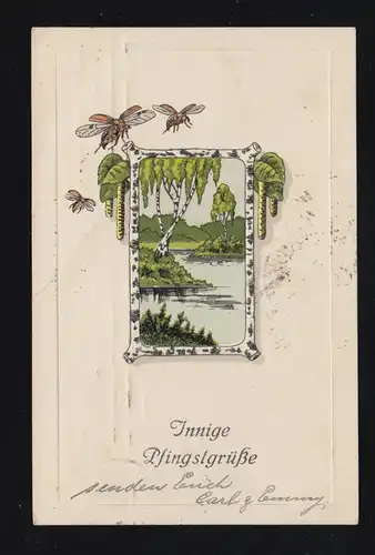 Animaux-AK Pentecôte La scarabée volante sur paysage, HAMBURG 7.6.1919