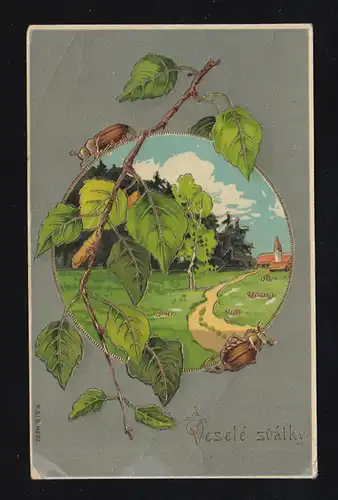 AK animaux paysage avec scarabée, doré, couru vers 1910