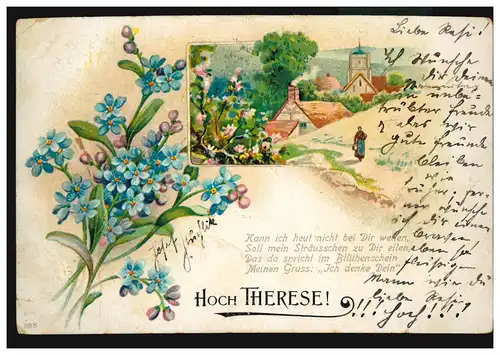 Ansichtskarte Vornamen: Hoch Therese! Landschaft mit Veilchen, WIEN 1900