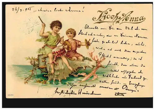 Ansichtskarte Vornamen: Hoch Anna! Engel machen Musik Ortspostkarte WIEN 26.7.01