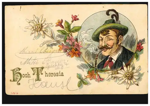 Carte postale Prénoms: Haute Thérèse, homme en costume avec pipe Enzian, MÖDLING