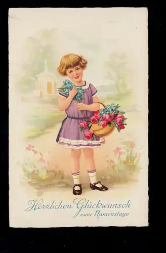 Bahnpost DORTMUND-GRONAU (WESTF.) 13.9.30 auf Kinder-AK Glückwünsche Namenstag